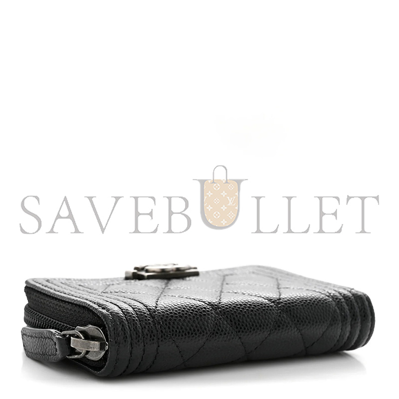 CHANEL CAVIAR QUILTED BOY ZIP AROUND COIN PURSE WALLET BLACK A80602 (11*7.5*2cm)